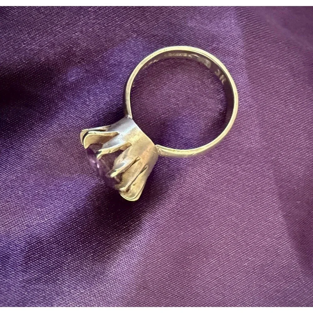 Vintage JR Signed  Mexico Prong Set Round Amethyst Sterling Silver Ring Sz 7.75